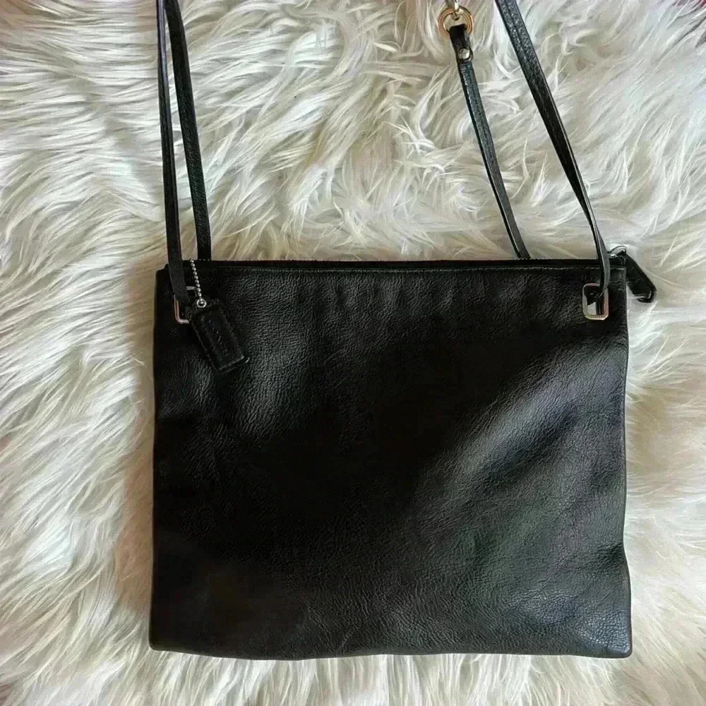 Coach Black Leather Crossbody Bag, Adjustable Strap, Zipper Pebbled Leather - Picture 12 of 13